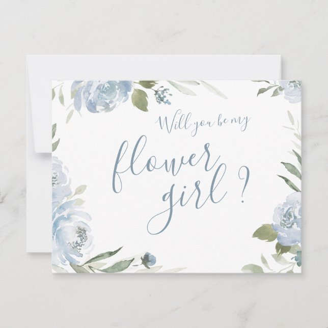 Convites Você será minha menina de flores dusty blue floral (Frente)