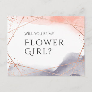 Convites Você será minha menina de flores rosa ouro geométr