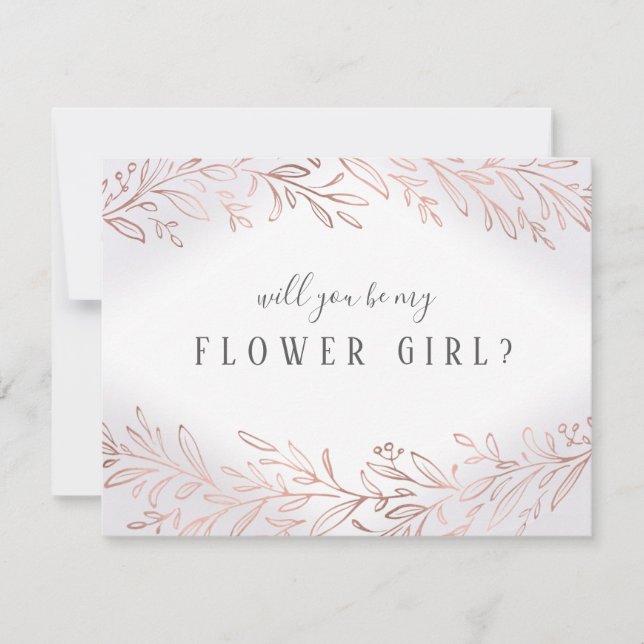 Convites Você será minha menina de flores Rose gold botânic (Frente)