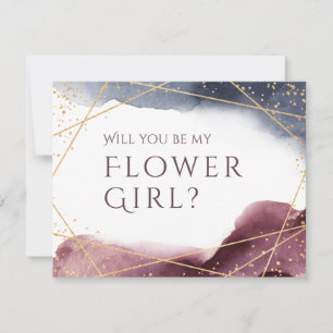 Convites Você será minha menina de flores roxa geométrica