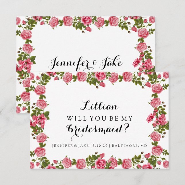 Convites Você Será Minha Placa De Bridesmaid - Rosas (Frente/Verso)