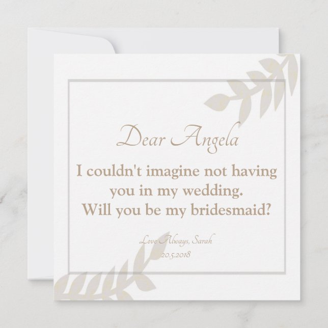Convites Você Será Minha Placa Floral De ouro De Bridesmaid (Verso)
