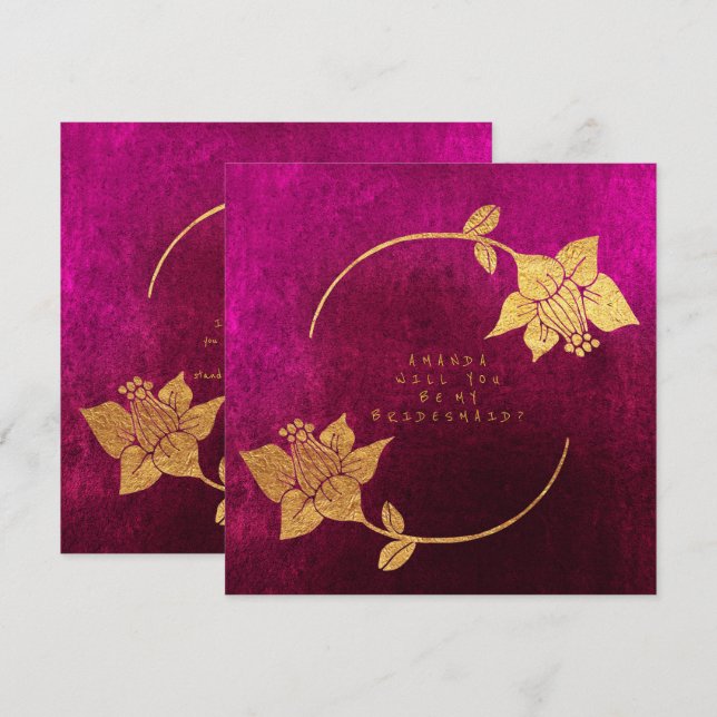 Convites Você Será Minha Porta-Cabras Rosa Fuchsia Velvet (Frente/Verso)