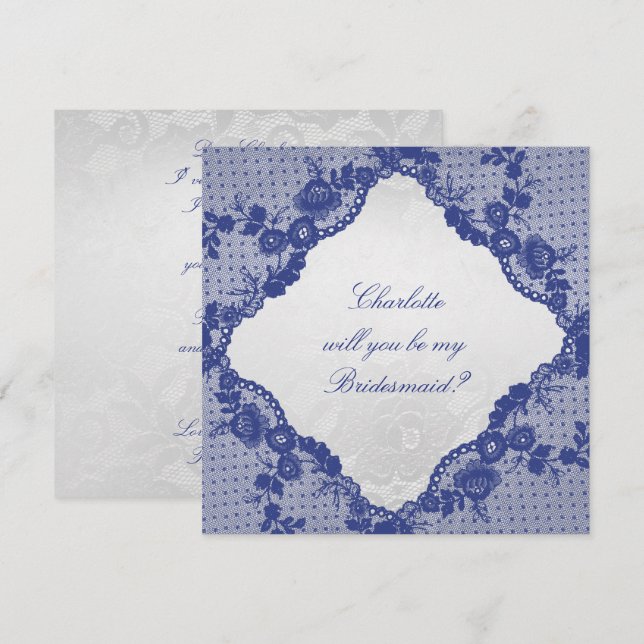 Convites Você Será Minha Porta-Voz? Marinho de prata (Frente/Verso)