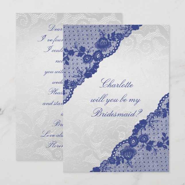 Convites Você Será Minha Porta-Voz? Marinho de prata (Frente/Verso)