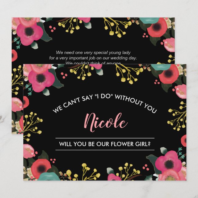 Convites Você será nossa Menina de Flores? Floral Moderna (Frente/Verso)