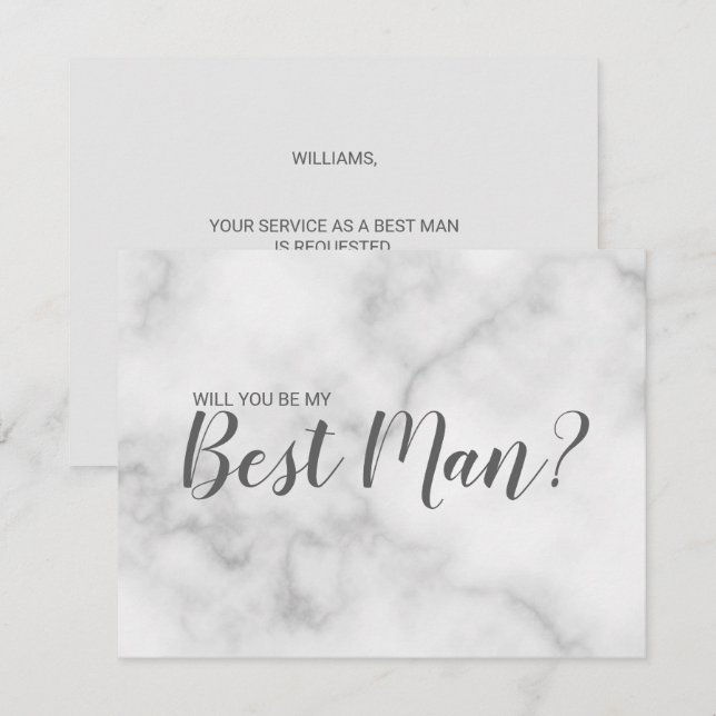 Convites Você Será O Meu Melhor Homem? Script Marble Elegan (Frente/Verso)