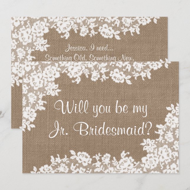Convites Você Vai Ser Meu Jr. Bridesmaid Rustic Burlap & La (Frente/Verso)