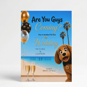 Convites Vocês Estão Vindo? Casamento de Cachorro na Praia 