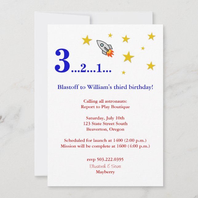 Convites Voe-me para a lua para o meu aniversário (Frente)