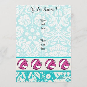 Convites Voleibol Rosa; Cor damasco