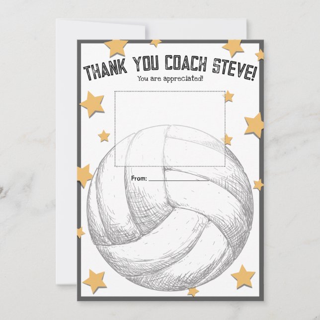 Convites Volleyball coach gift card holder thank you (Frente)