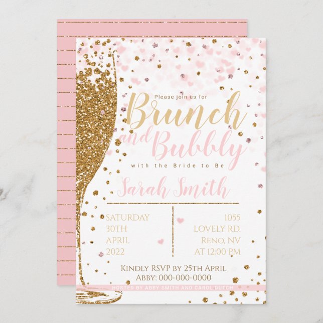 Convites Voltagem de dourado de Brunch e Bubble (Frente/Verso)