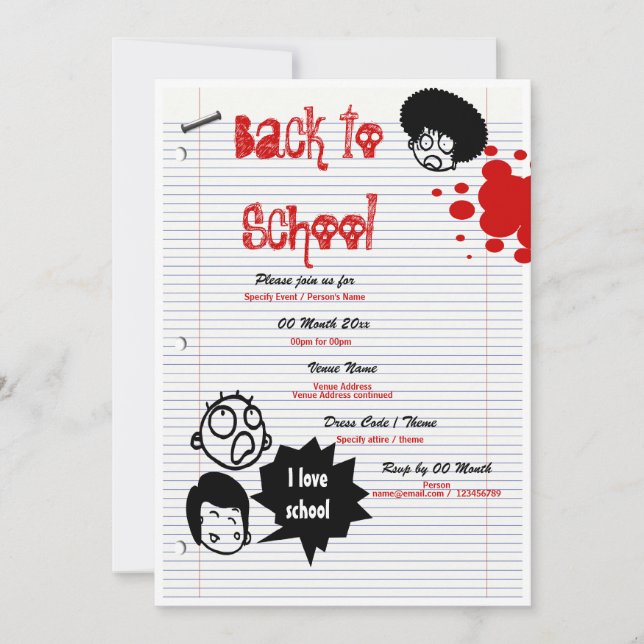 Convites "Voltar à escola" festa de diversão "Reunião escol (Frente)