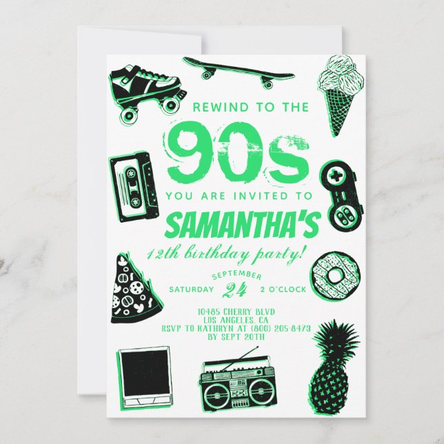 Convites Voltar ao aniversário dos anos 90 (Frente)