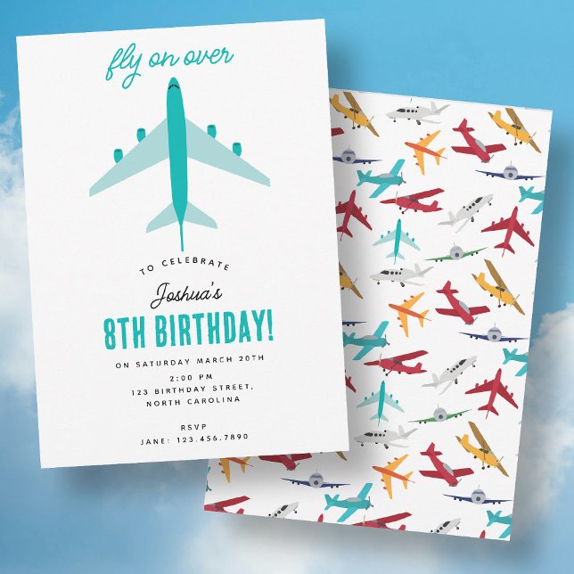 Convites Voo de festas de Aniversário de criança de avião (Airplane Kids Birthday Party Fly on Over Invitation)