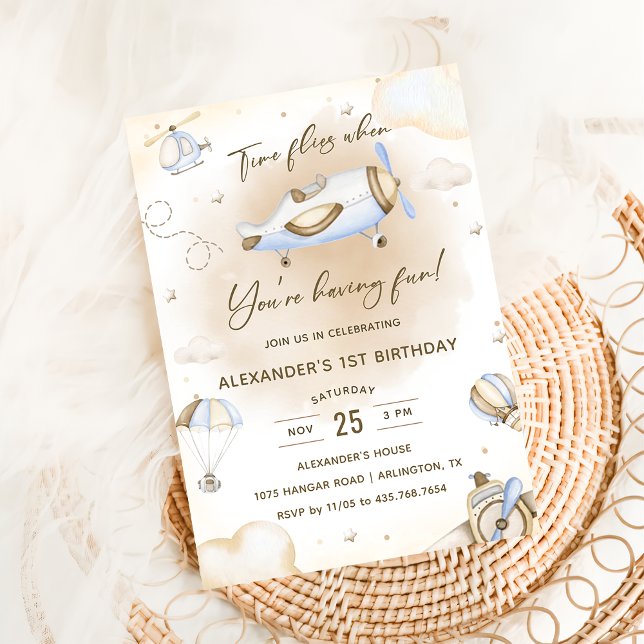 Convites Voo de Tempo Avião Primeira Festa de aniversário (Criador carregado)