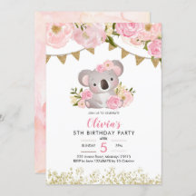 Voo Floral Rosa Wreath Koala Aniversário