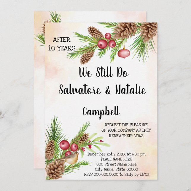 Convites Votações de Renovação do Aniversário de Casamento  (Frente/Verso)