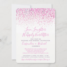 Convites Voto de casamento rosa renovação 1 ano feliz depoi