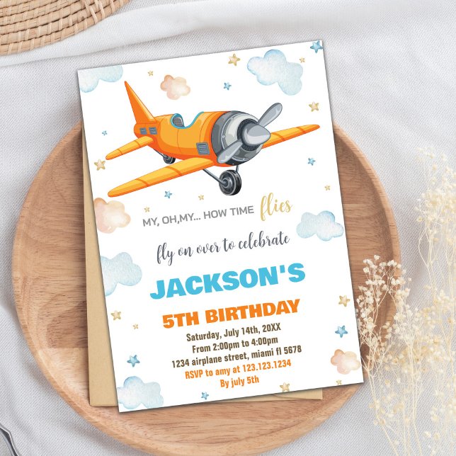 Convites Votos de Aniversário do Avião Laranja (Orange Airplane Birthday Invitations)