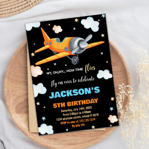 Convites Votos de Aniversário do Avião Laranja Negro BK