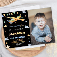 Votos de Aniversário do Avião Preto Amarelo com Fo