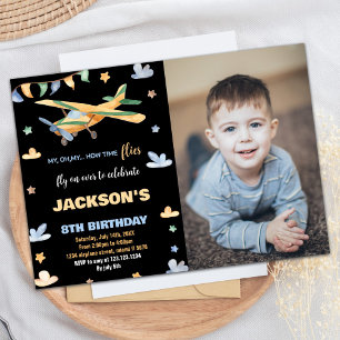 Convites Votos de Aniversário do Avião Preto Amarelo com Fo