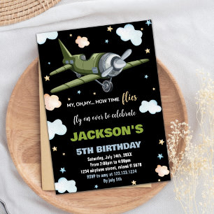 Convites Votos de Aniversário do Avião Preto Verde BK