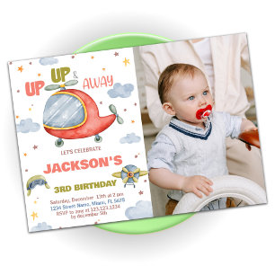 Convites Votos de aniversário do avião Verde com foto