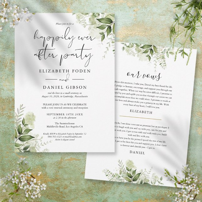 Convites Votos de Casamento da Festa Greenery Happily Ever  (Greenery Happily Ever After Party Wedding Vows Invitation)