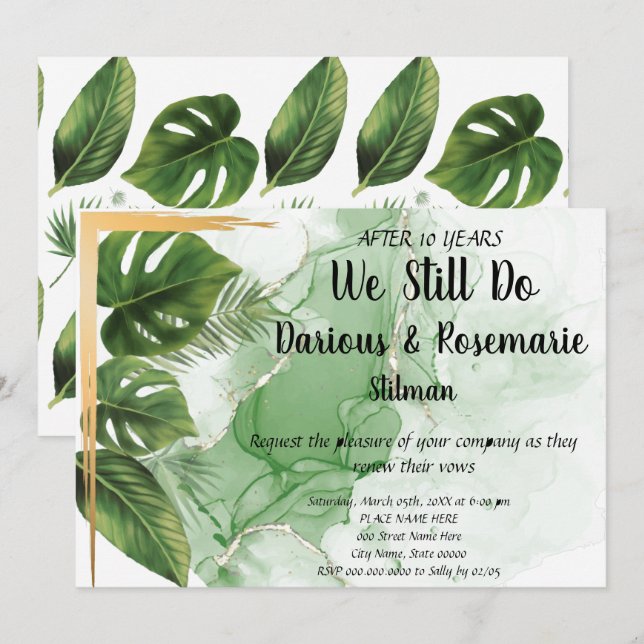 Convites Votos de Renovação do Casamento Tropical de Palma (Frente/Verso)