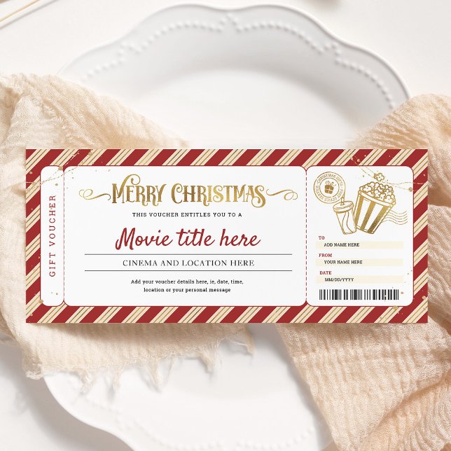 Convites Voucher de Bilhete de Presente para Noite de Filme (Criador carregado)
