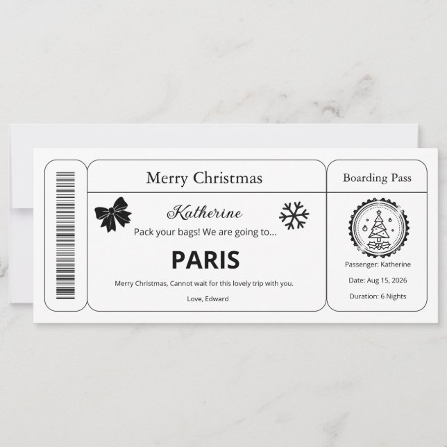 Convites Voucher de Natal, Bilhete de Embarque Personalizad (Frente)