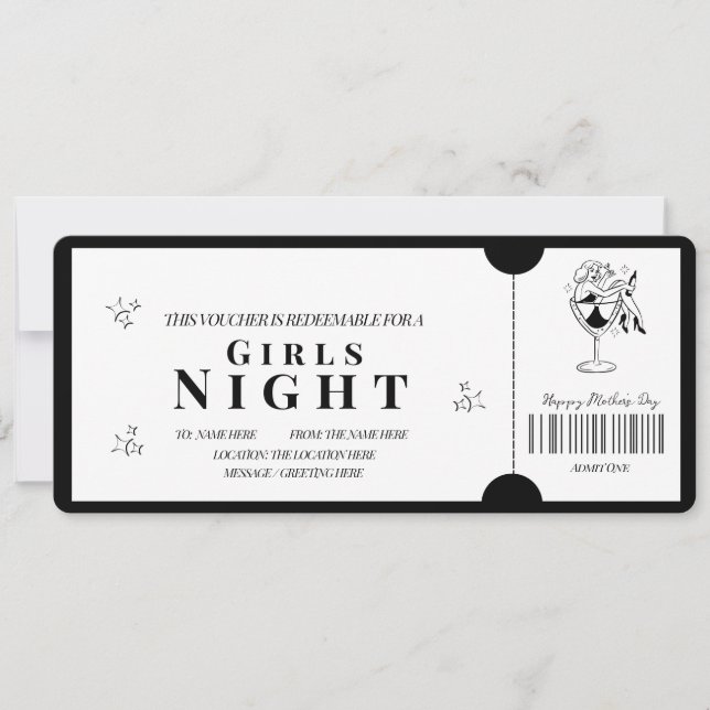 Convites Voucher de Noite das Garotas Minimalista Ousado (Frente)