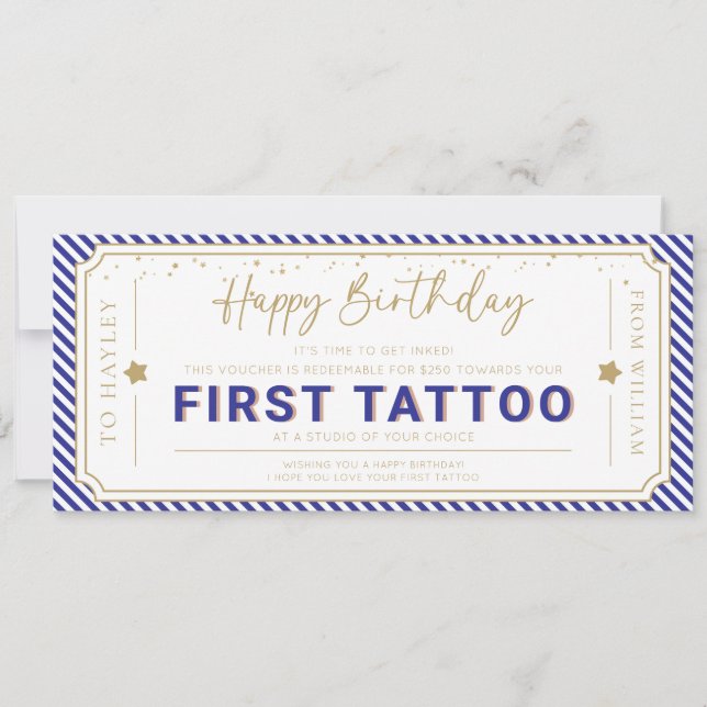 Convites Voucher de Presente de Aniversário Primeira Tatuag (Frente)