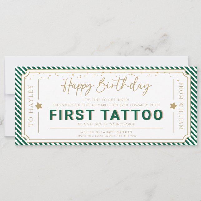 Convites Voucher de Presente de Aniversário Primeira Tatuag (Frente)