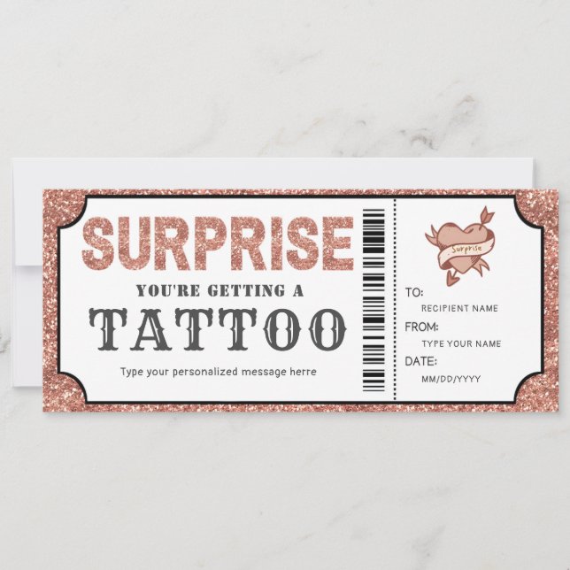 Convites Voucher de presente de tatuagem em Rose Gold pesso (Frente)
