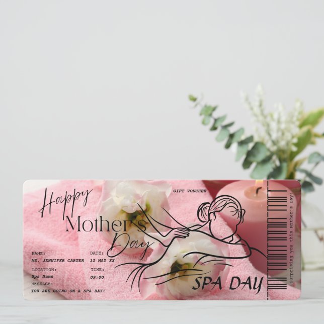 Convites Voucher de Surpresa de Dia de Spa no Dia das Mães (Em pé/Frente)