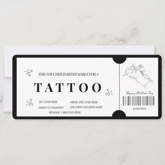 Convites Voucher de Tatuagem Minimalista Ousada (Frente)