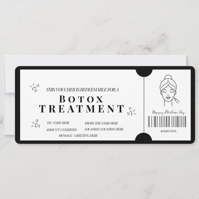 Convites Voucher de Tratamento de Botox Minimalista Ousado (Frente)
