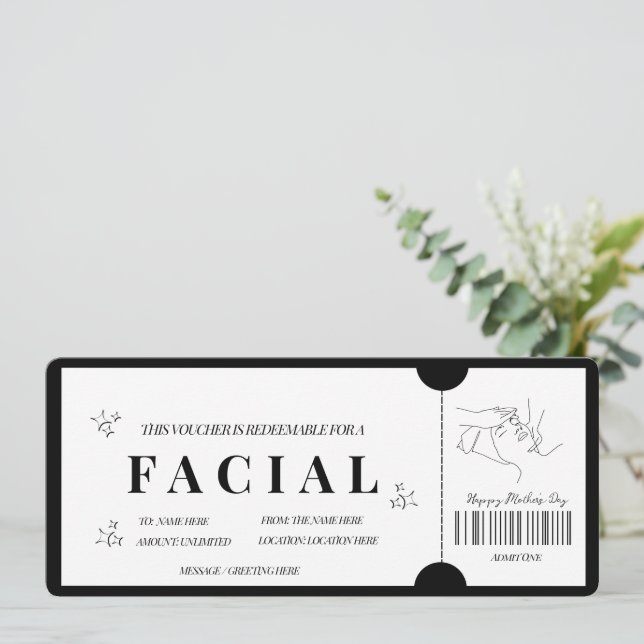 Convites Voucher de Tratamento Facial Minimalista Ousado (Em pé/Frente)