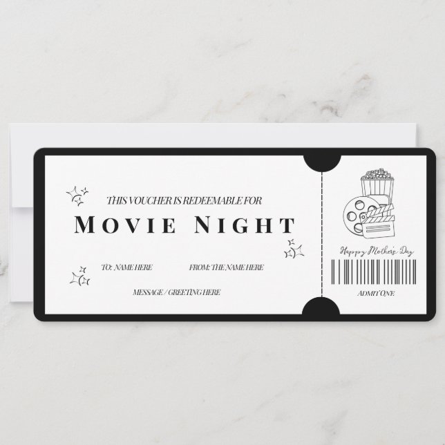 Convites Voucher Minimalista Ousado  Noite de Cinema (Frente)