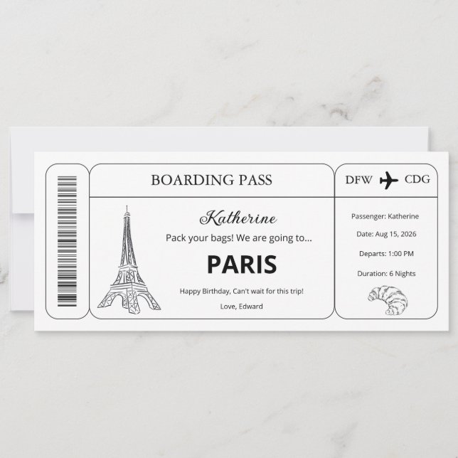 Convites Voucher Personalizado, Passagem de Embarque para V (Frente)