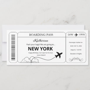 Convites Voucher Personalizado, Passagem de Embarque para V