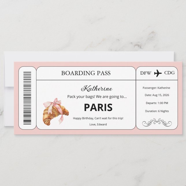 Convites Voucher Personalizado, Passagem de Embarque para V (Frente)