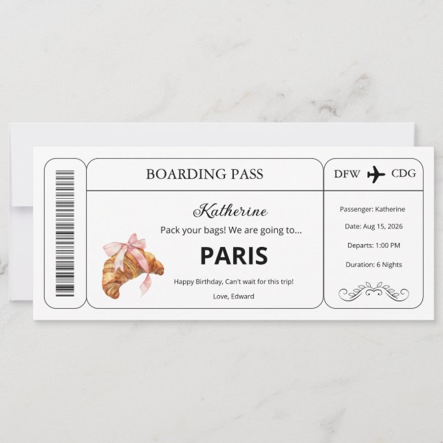 Convites Voucher Personalizado, Passagem de Embarque para V (Frente)