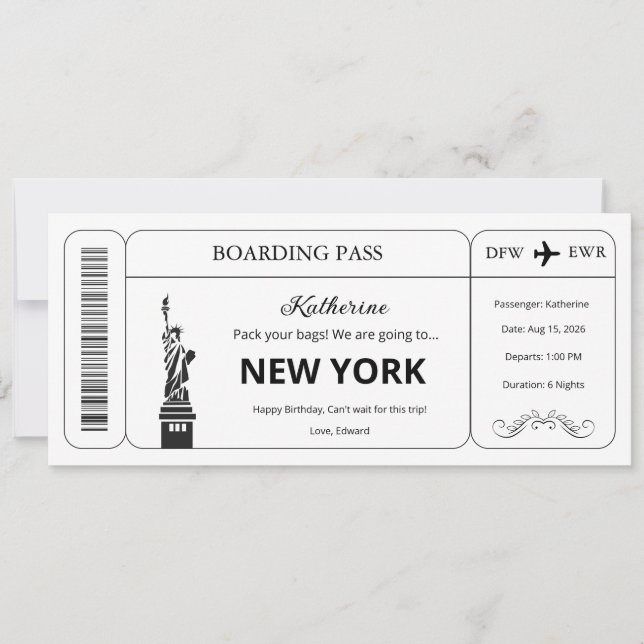 Convites Voucher Personalizado, Passagem de Embarque para V (Frente)