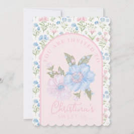 Convites Vovô Floral Cor-de-Azul e Rosa 16