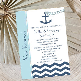 Convites Vow Renewal Azul Náutico Casado